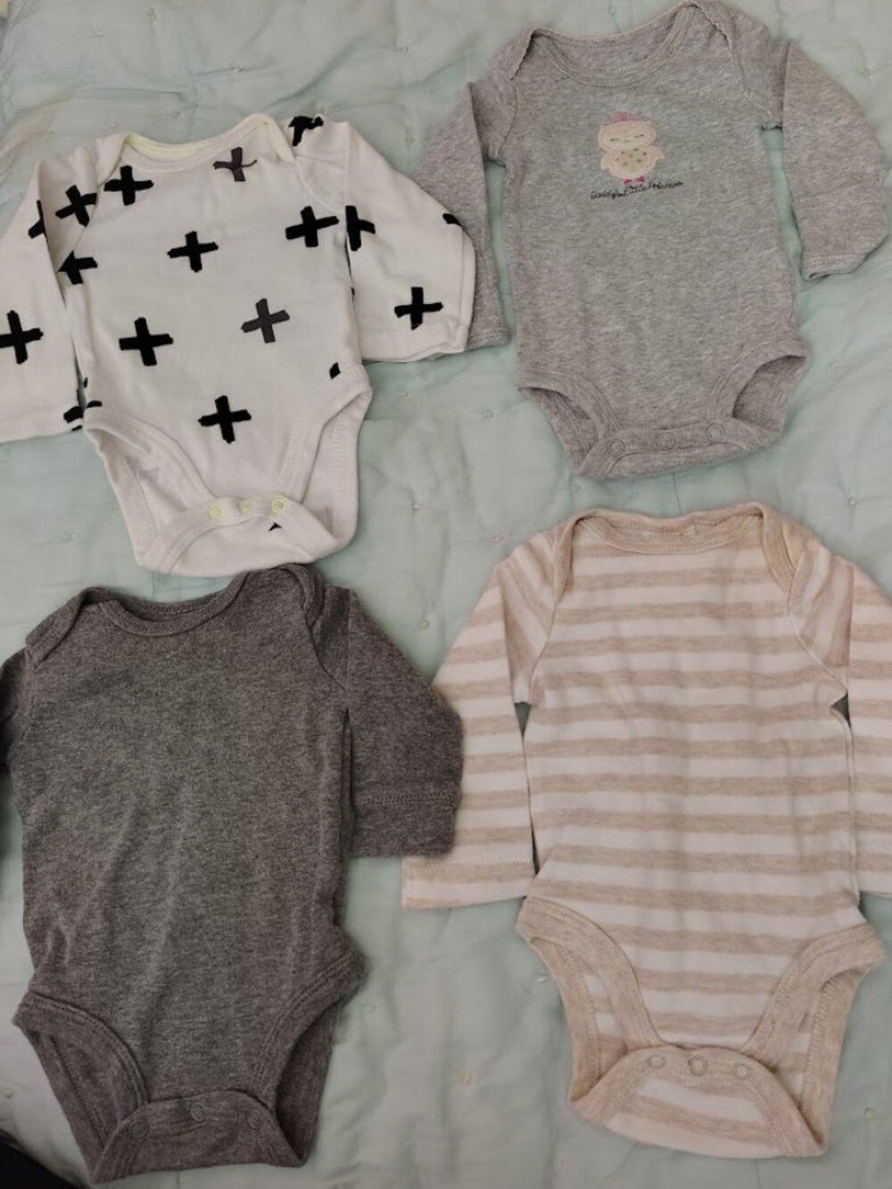 Infant Long Sleeve Onesies Non-Matching Set of 4 Size Newborn